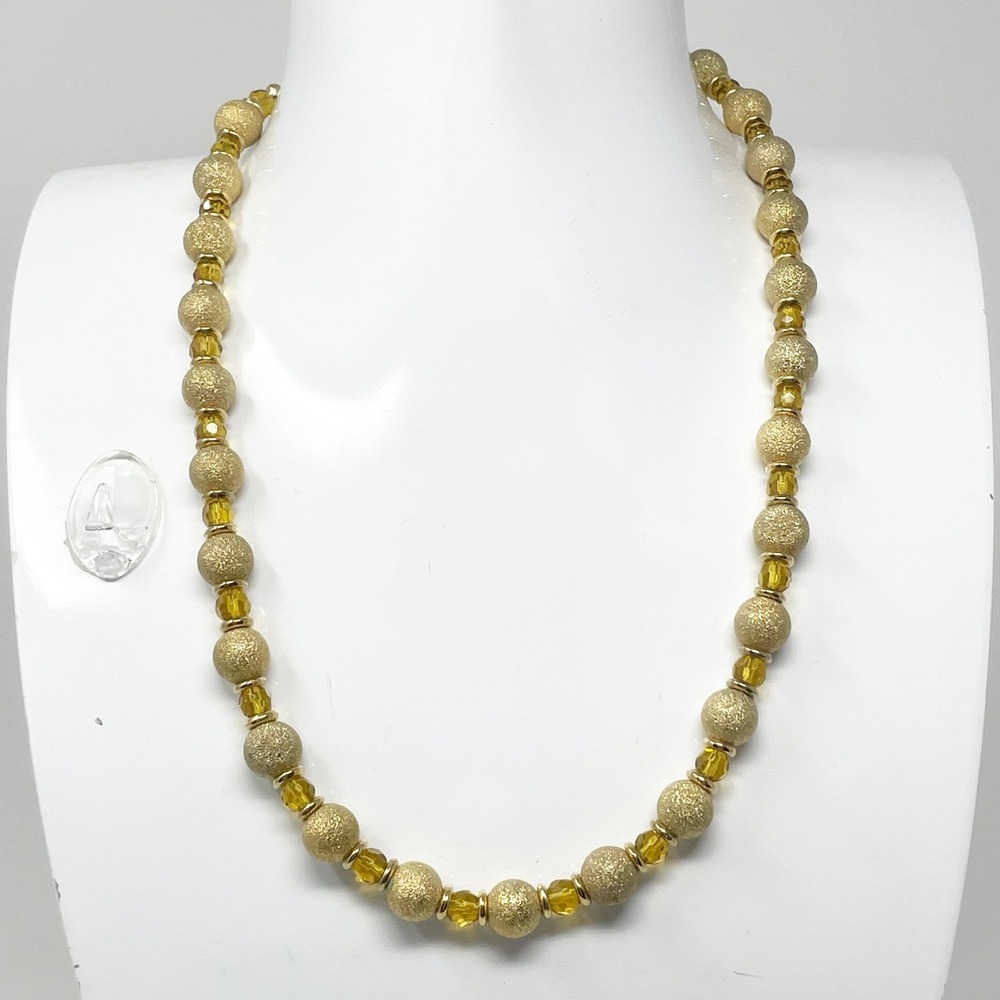 Premier Designs Gold Tone Beaded Necklace Stardust Amber Glass Glamour
